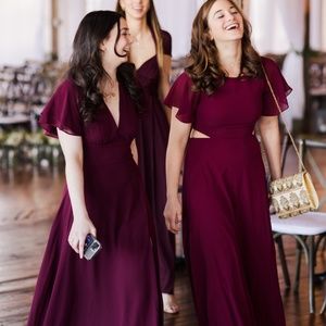 Lulus Promise Of Love Burgundy Flutter Sleeve Maxi Dress